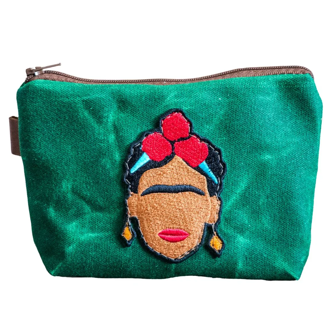 Applique pouch | Handmade Waxed Canvas Zipper Pouch | FRIDA | Icon Collection