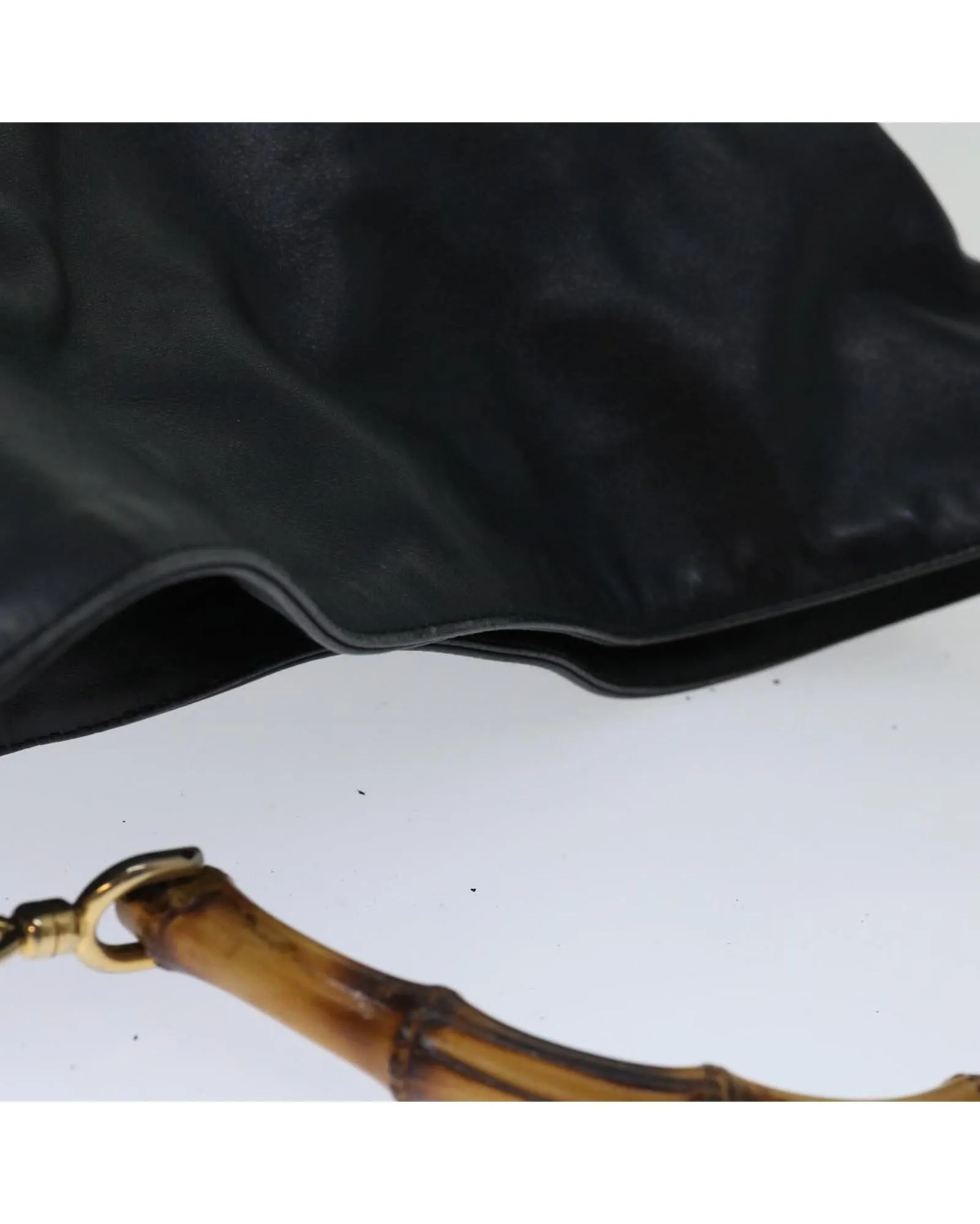 Black Leather Shoulder Bag with Bamboo Detail