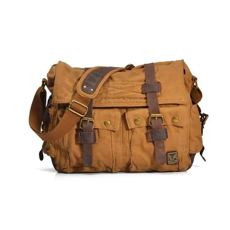 Canvas Messenger Vintage Leather Camera Bag Portable Shoulder Bag Diagonal Tote DSLR Bag