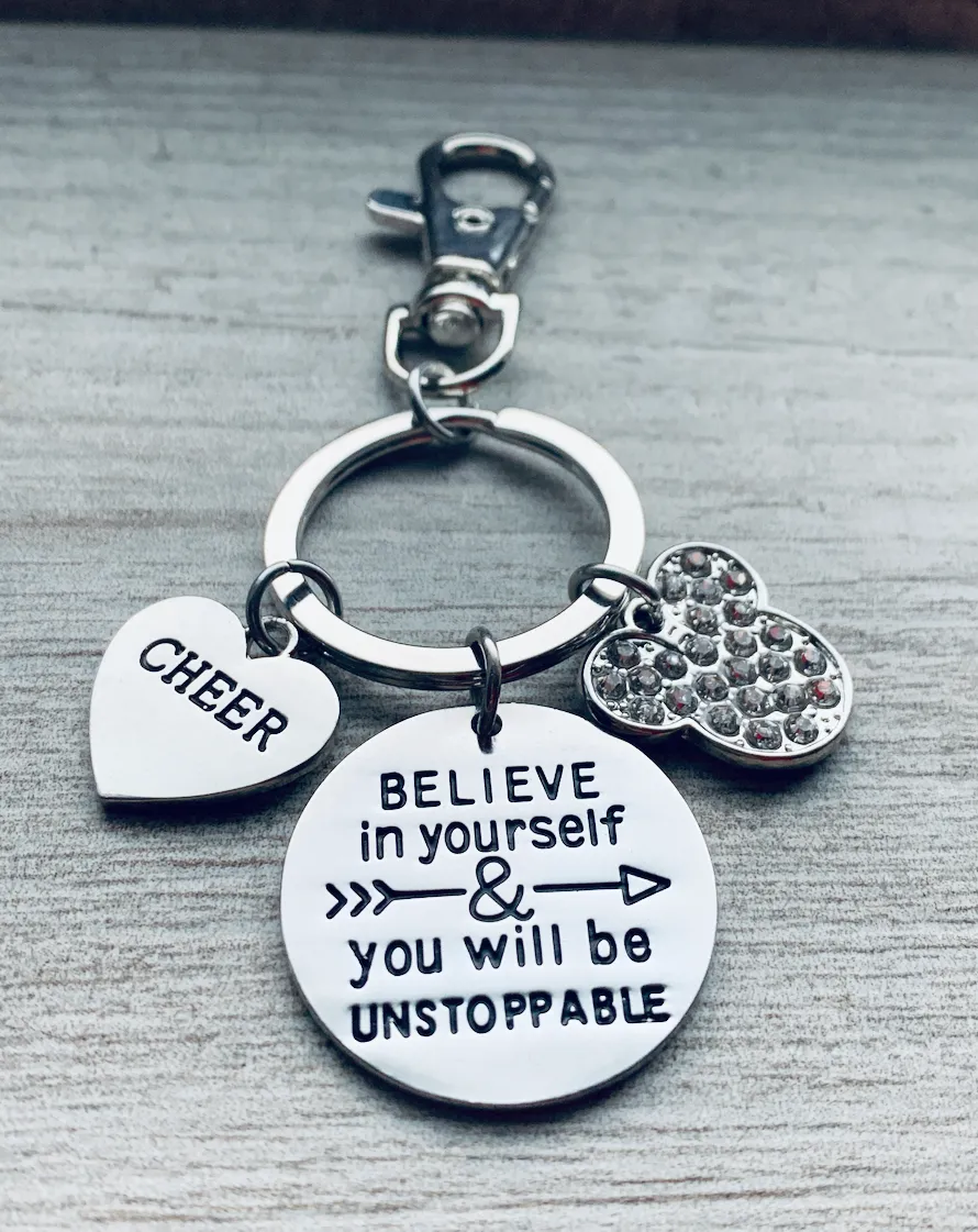 Cheer Believe in Yourself Zipper Pull Keychain - D2, Summit, Worlds Gift