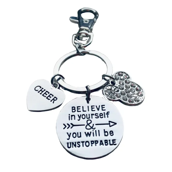 Cheer Believe in Yourself Zipper Pull Keychain - D2, Summit, Worlds Gift