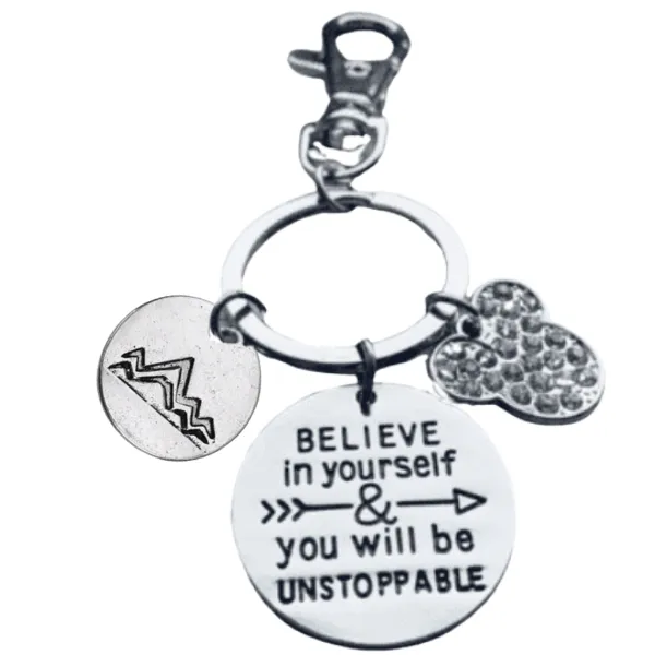 Cheer Believe in Yourself Zipper Pull Keychain - D2, Summit, Worlds Gift