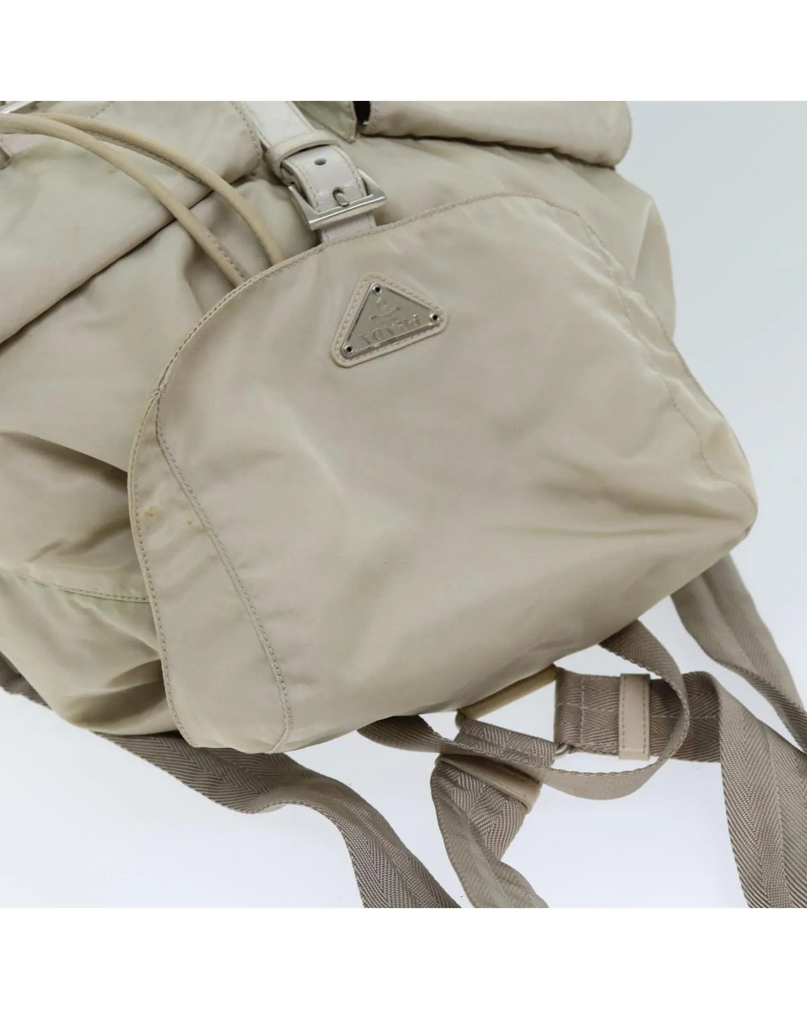 Cream Nylon Backpack with Shoulder Strap - Italian Made