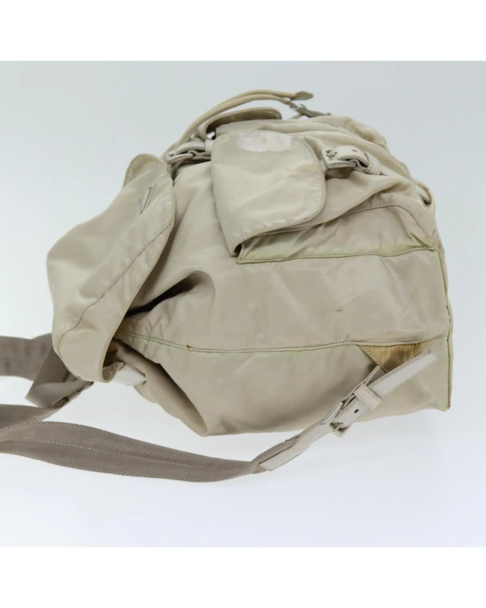 Cream Nylon Backpack with Shoulder Strap - Italian Made