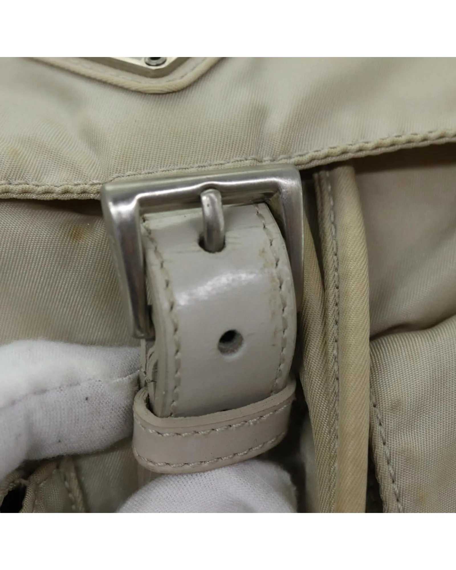 Cream Nylon Backpack with Shoulder Strap - Italian Made