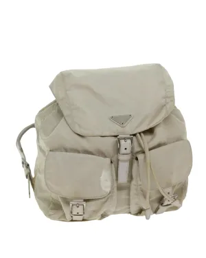 Cream Nylon Backpack with Shoulder Strap - Italian Made