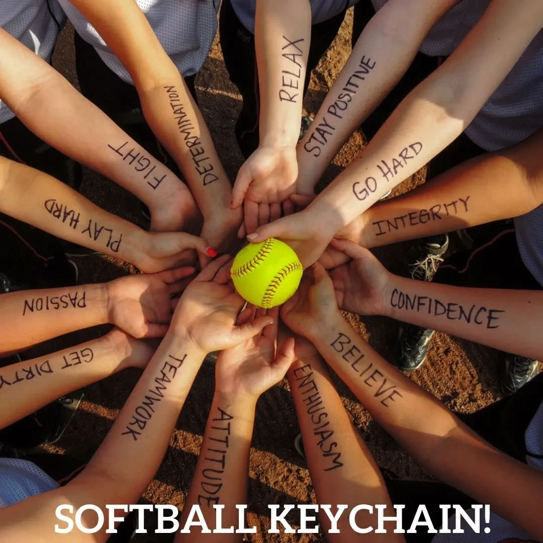 Girls Personalized Softball Round Keychain with Number Engraved Charm