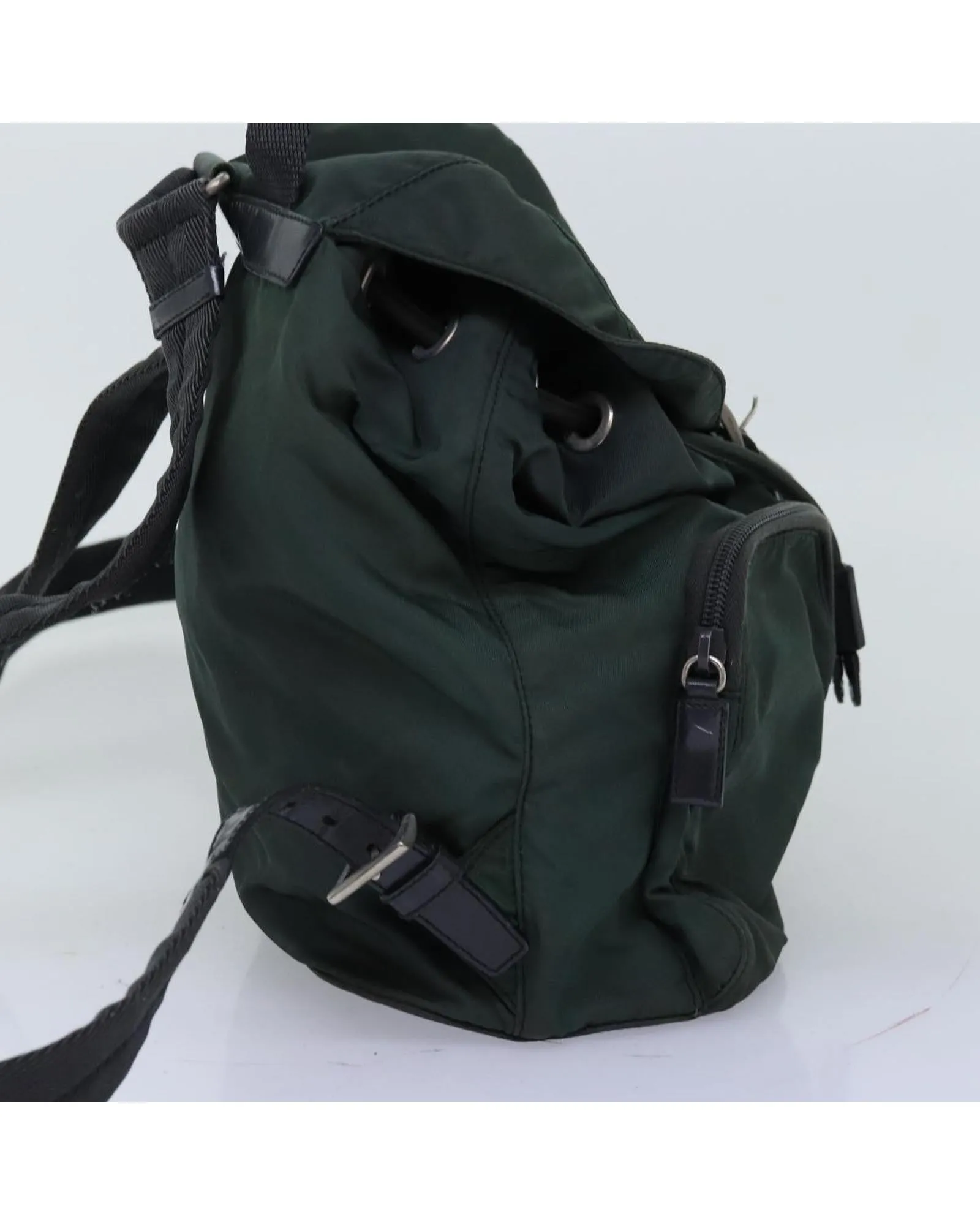 Green Nylon Backpack with Multiple Compartments