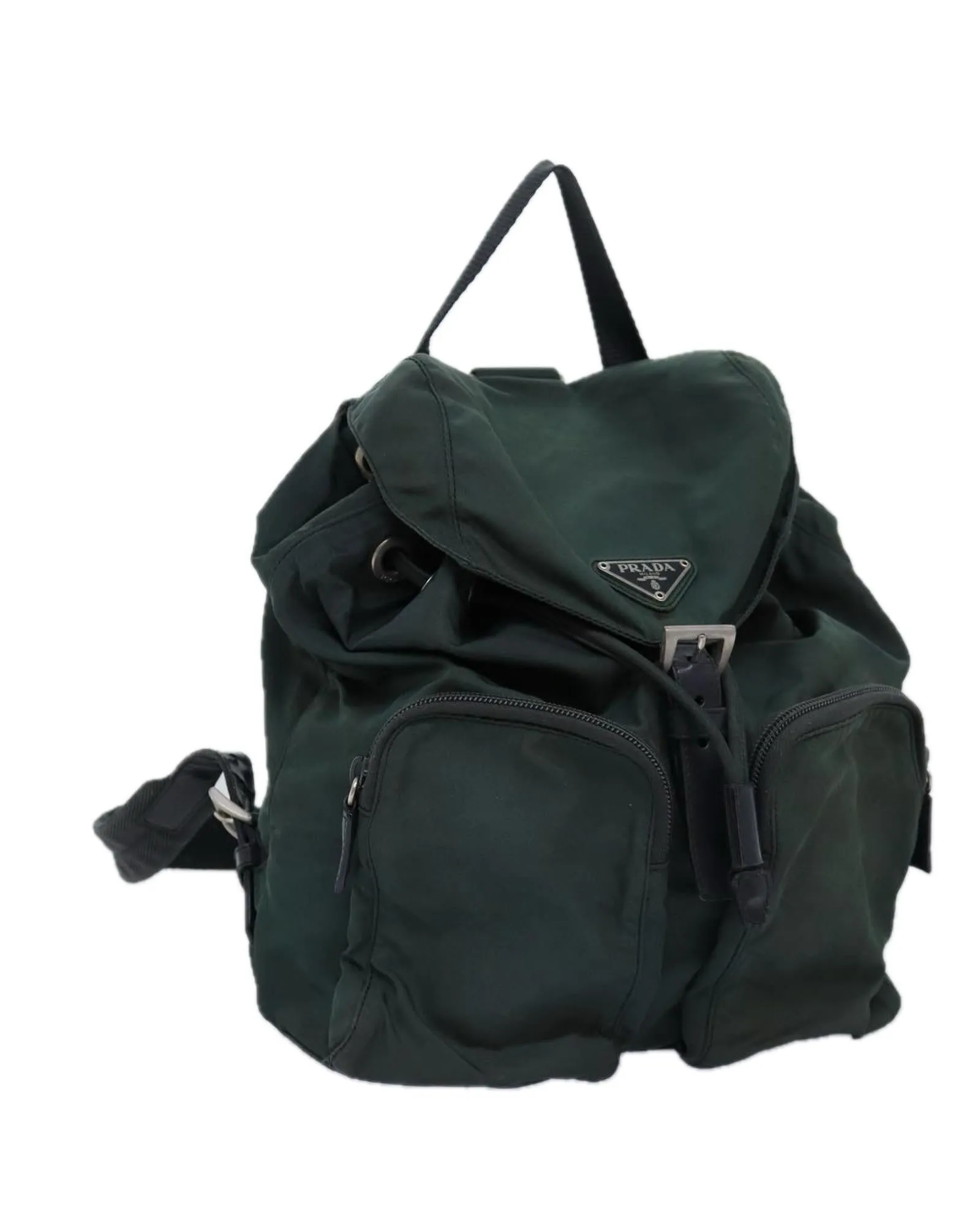 Green Nylon Backpack with Multiple Compartments