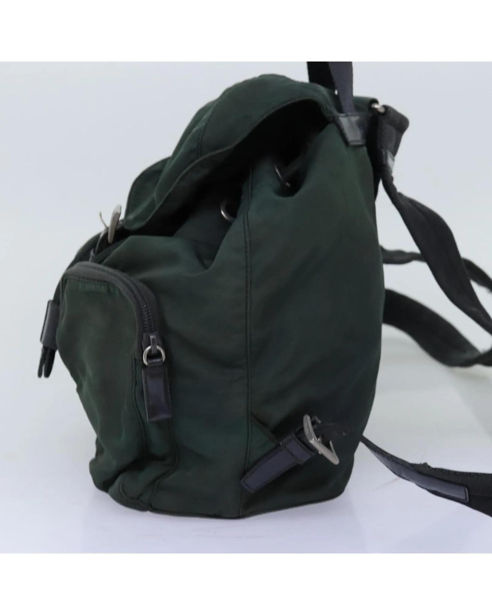 Green Nylon Backpack with Multiple Compartments