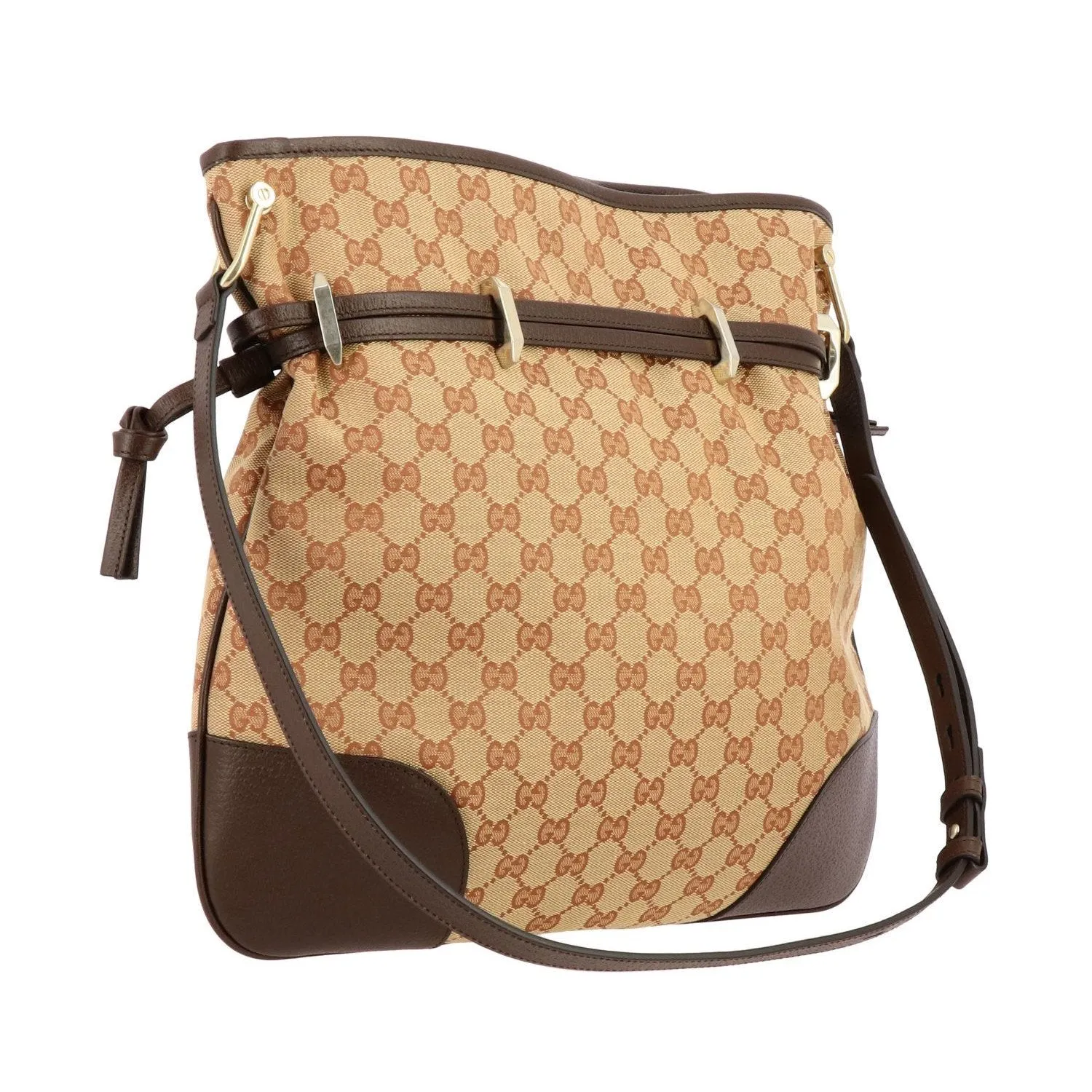 Gucci 1955 Horsebit Beige Canvas Drawstring Cross Body Bag