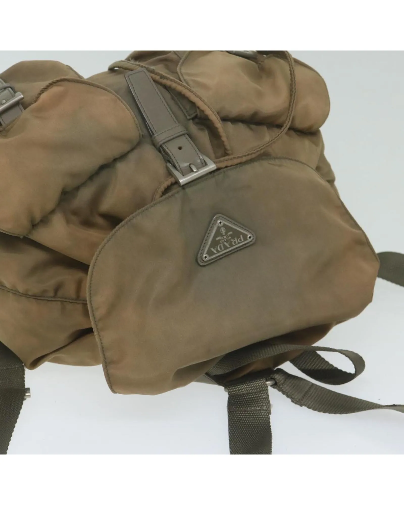 Khaki Nylon Backpack with Multiple Compartments