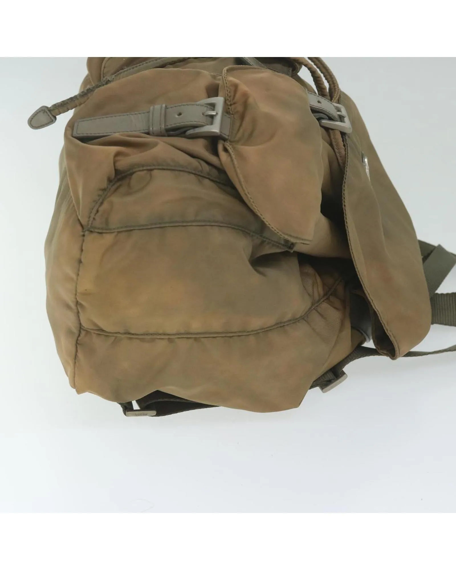 Khaki Nylon Backpack with Multiple Compartments