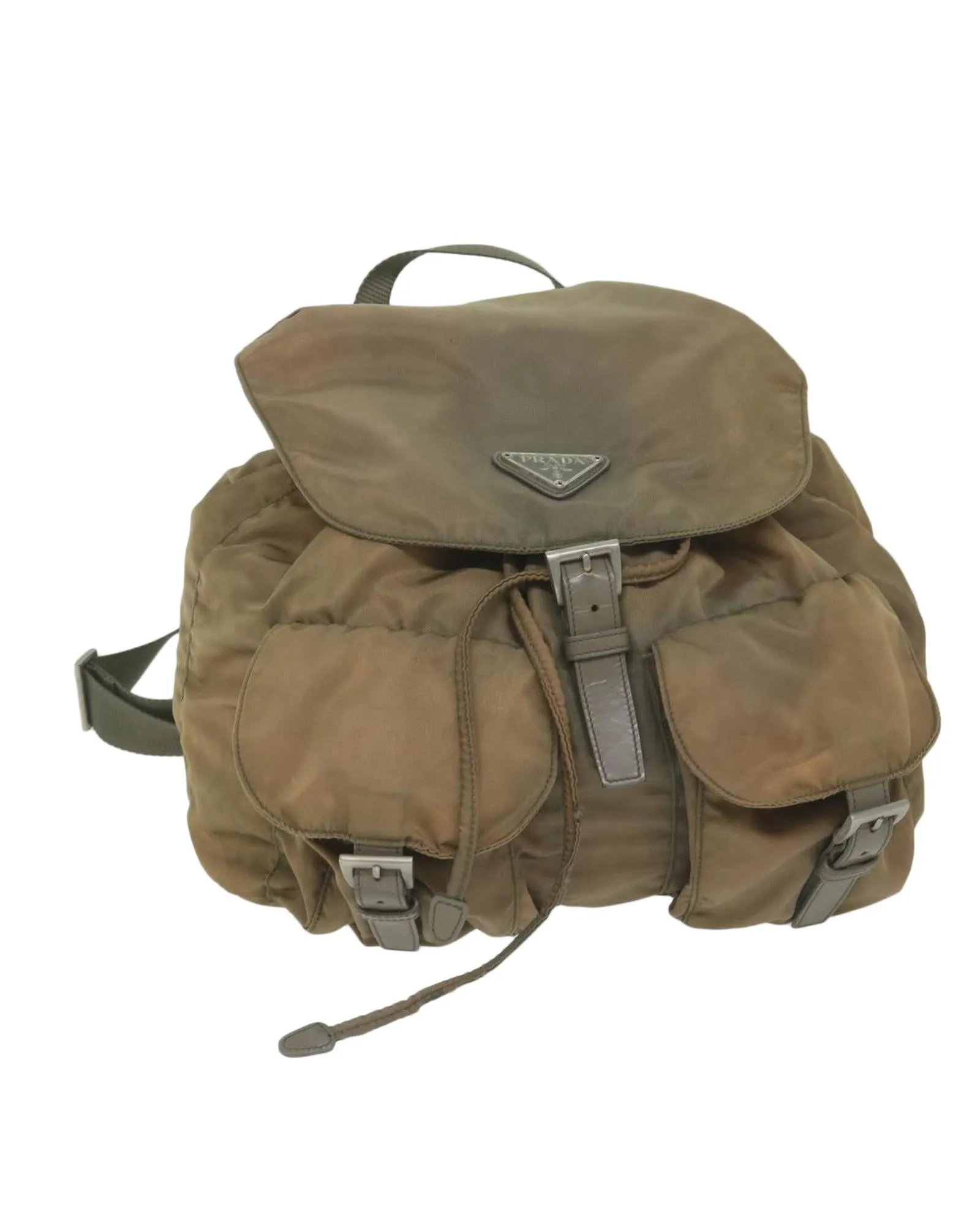 Khaki Nylon Backpack with Multiple Compartments