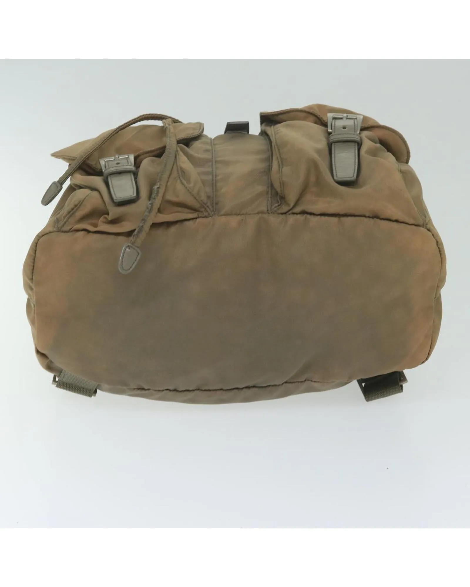 Khaki Nylon Backpack with Multiple Compartments