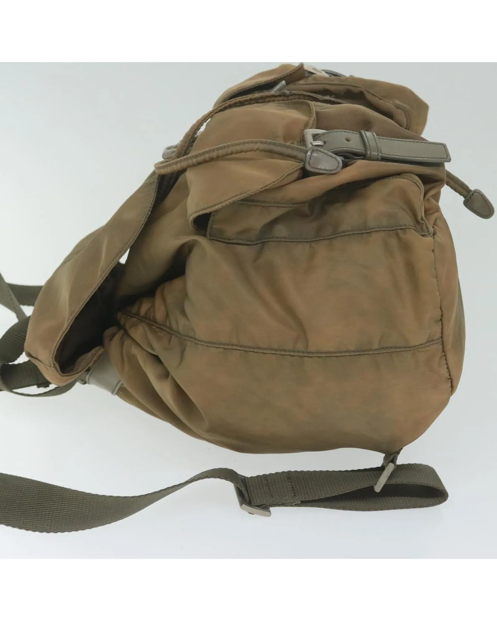 Khaki Nylon Backpack with Multiple Compartments