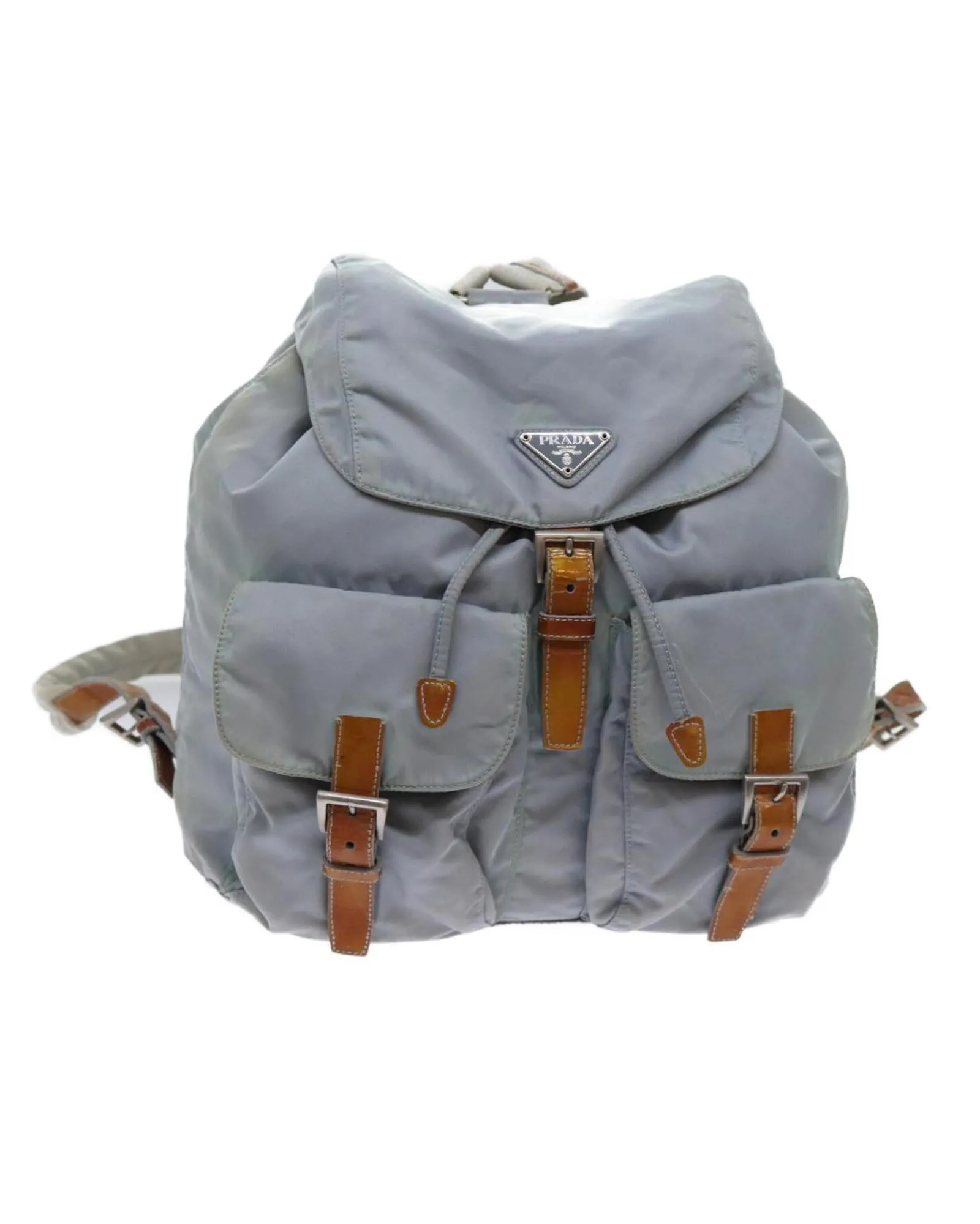 Light Blue Nylon Backpack with Accessory - Italian Made