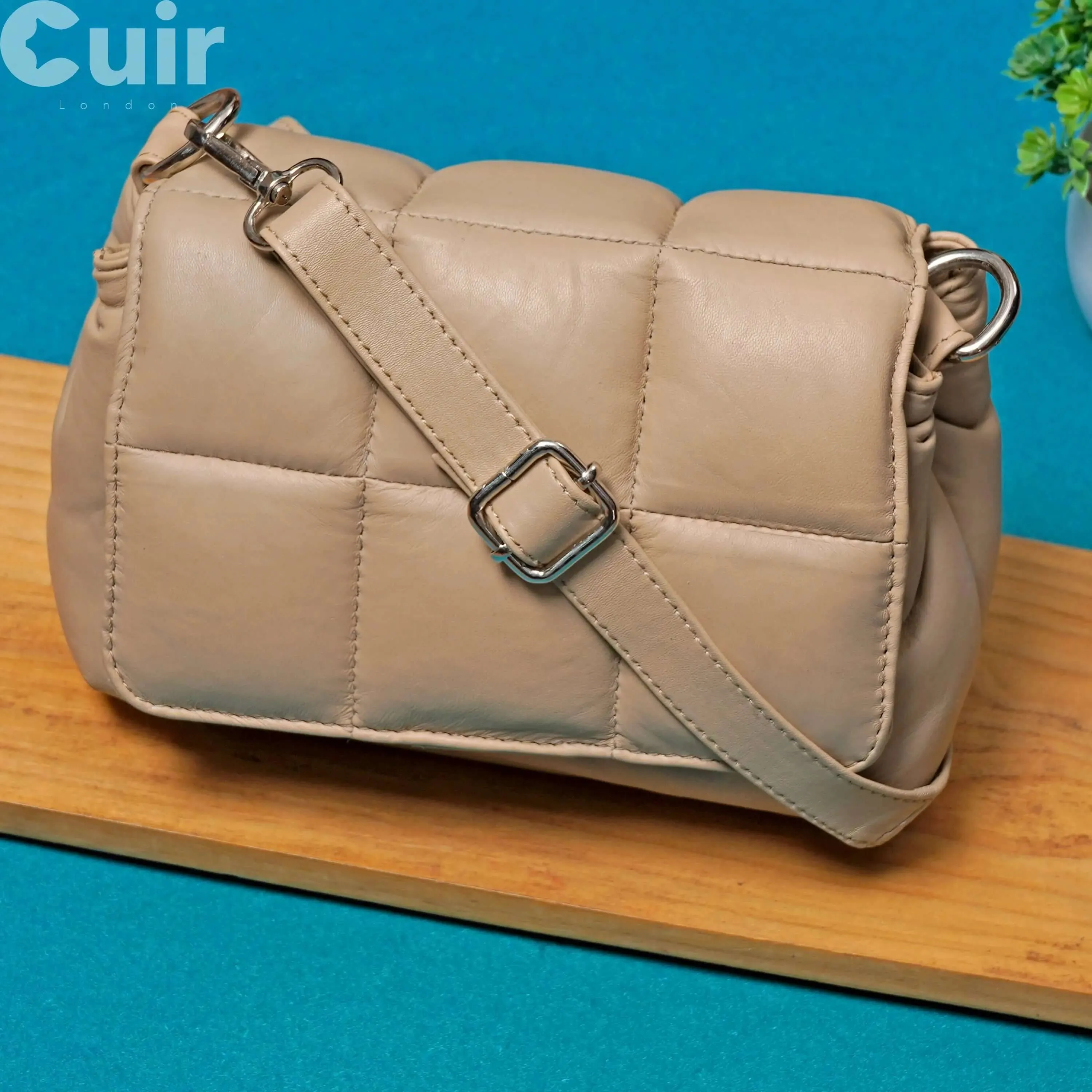 Neutral Beige Leather Crossbody bag Versatile Style