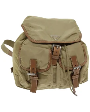 Nylon Beige Backpack with Shoulder Strap by Italian Designer