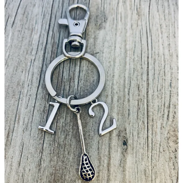 Personalized Lacrosse Zipper Pull Keychain with Number Charms