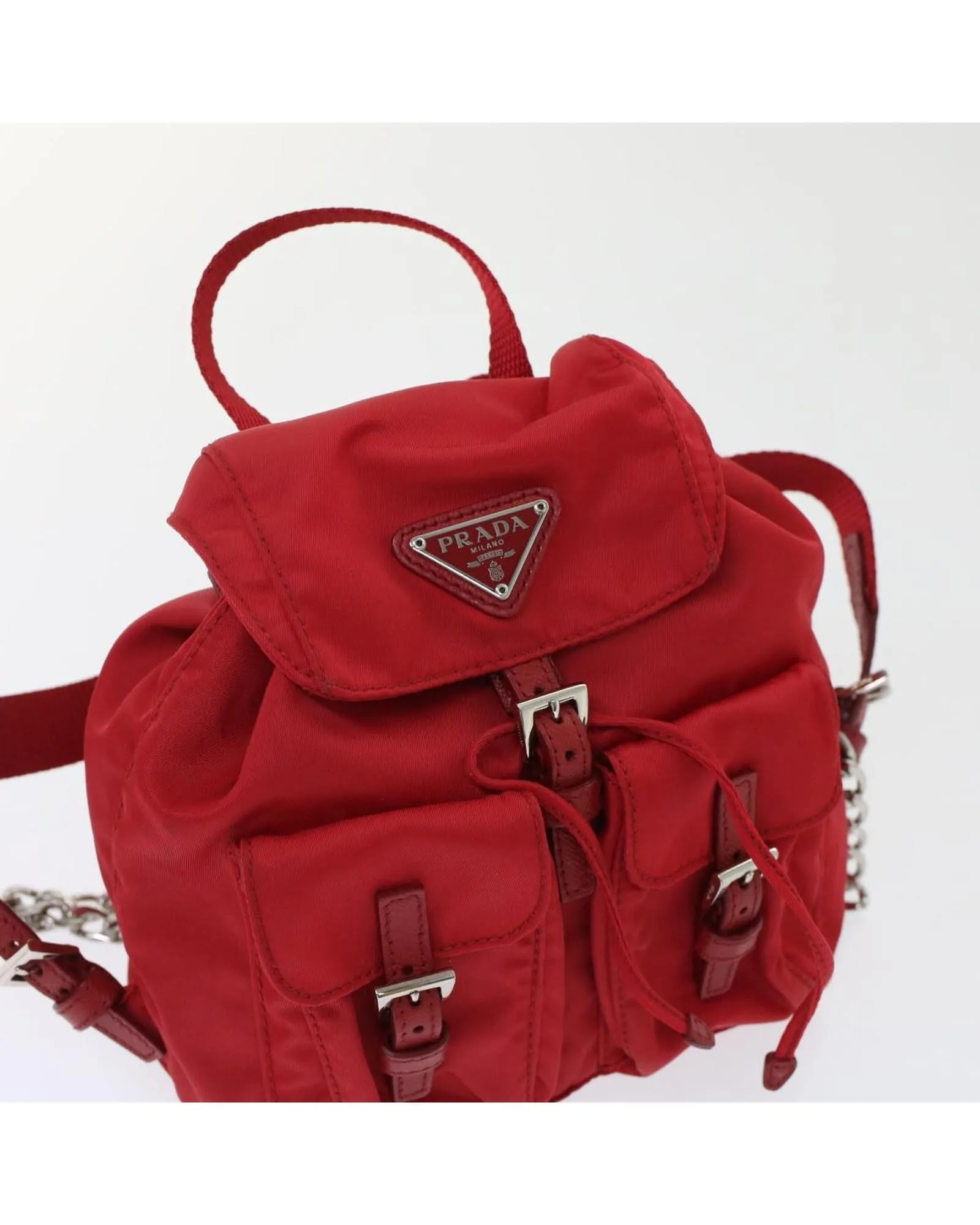 Red Nylon Chain Backpack