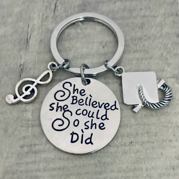 Sports Graduation Keychain - She Believed She Could - Pick Activity