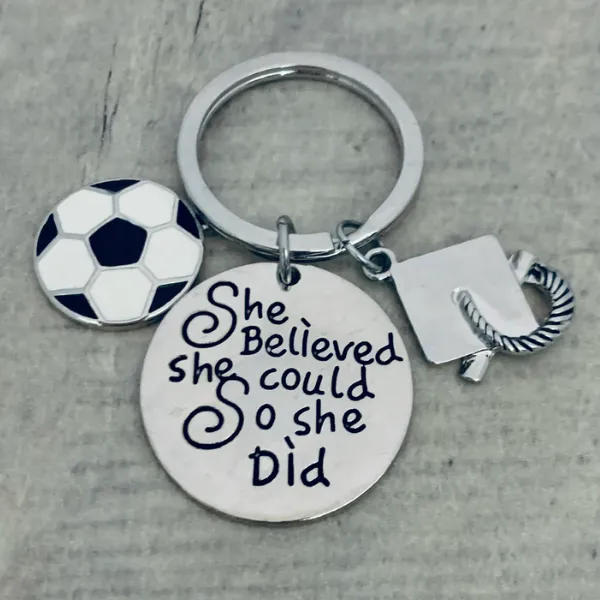 Sports Graduation Keychain - She Believed She Could - Pick Activity