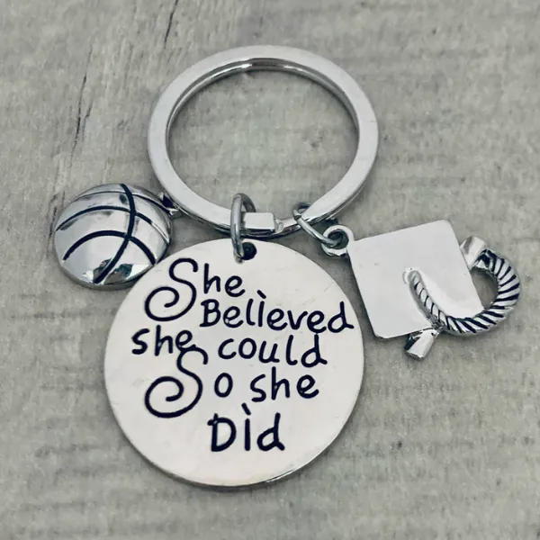 Sports Graduation Keychain - She Believed She Could - Pick Activity