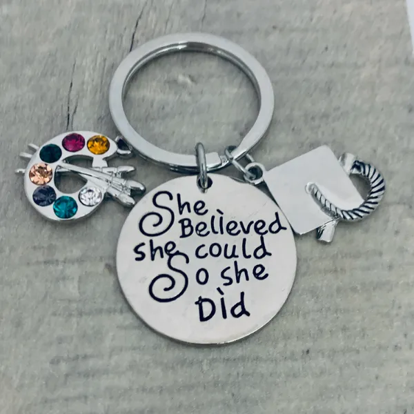 Sports Graduation Keychain - She Believed She Could - Pick Activity