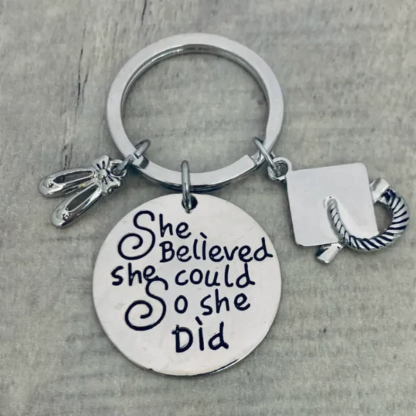 Sports Graduation Keychain - She Believed She Could - Pick Activity