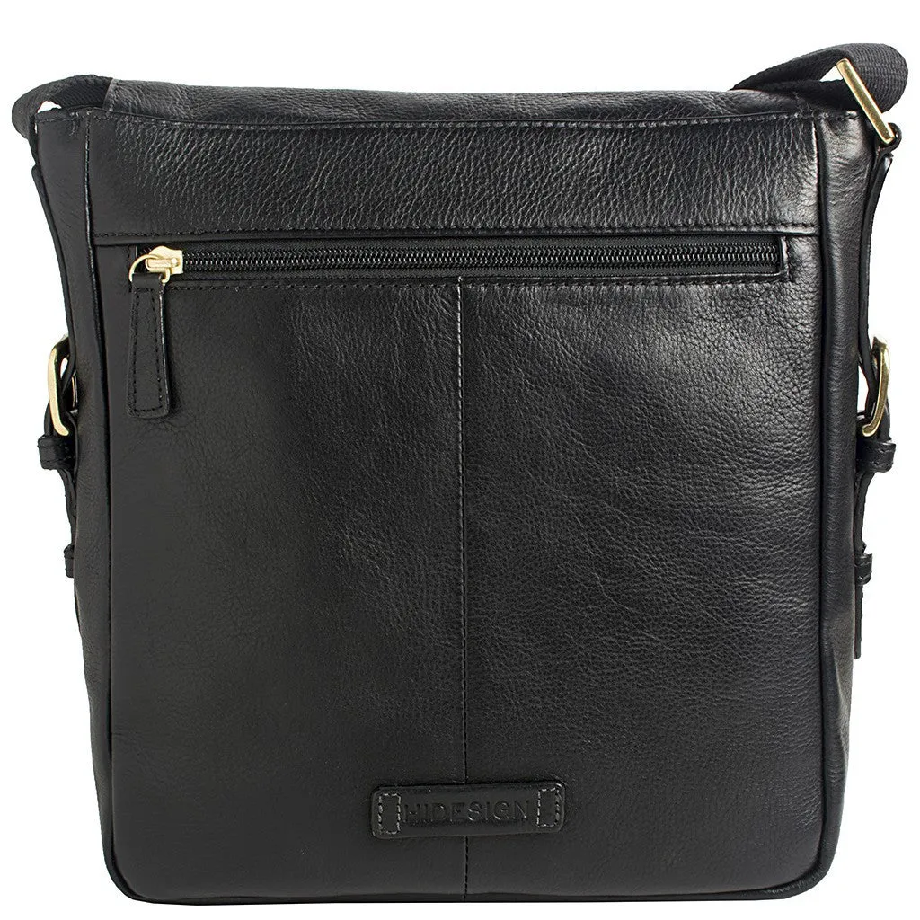 William Vertical Leather Messenger in Black