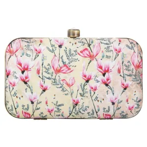 Women's Pink Floral Box Party Clutch Purse with Chain